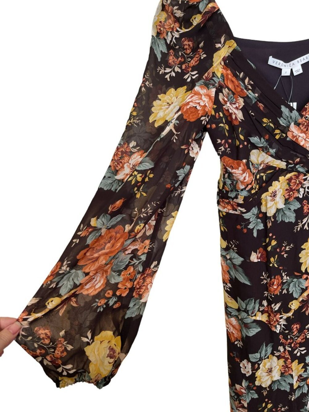 Veronica Beard $898 Silk Maxi Dress Avani Floral Chiffon Puff Sleeve Sz 2 NWT - Picture 7 of 11